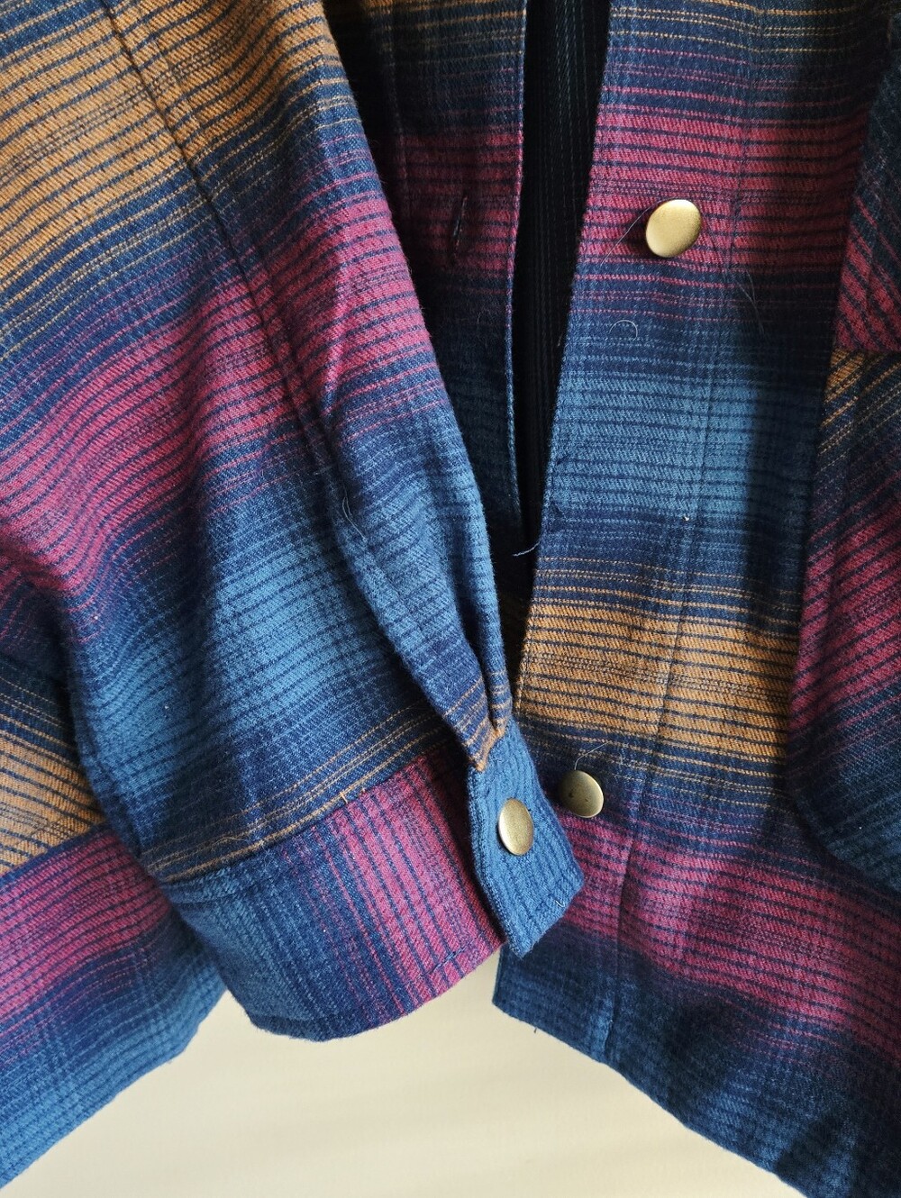Ruby Rd. Striped Blue Purple Brown Button-Front Shacket - Picture 4 of 4